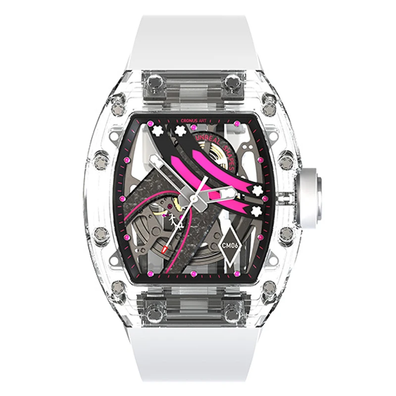 

CRONUSART Men Automatic Watch 50mm*42mm Luxury Tonneau Mechanical Wristwatch Acrylic Case Luminous Fluororubber Strap
