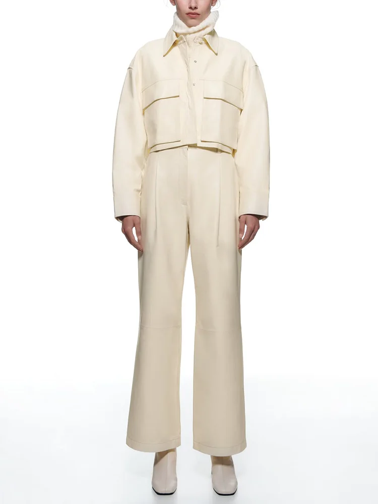 комплекты брюк 2023 года, женская одежда, сиденья из искусственной кожи с передними карманами, короткая куртка-карго и брюки прямого кроя, комплекты одежды для женщин 
комплекты брюк 2023 года, женская одежда, сиденья из искусственной кожи с передними карманами, короткая куртка-карго и брюки прямого кроя, комплекты одежды для женщин