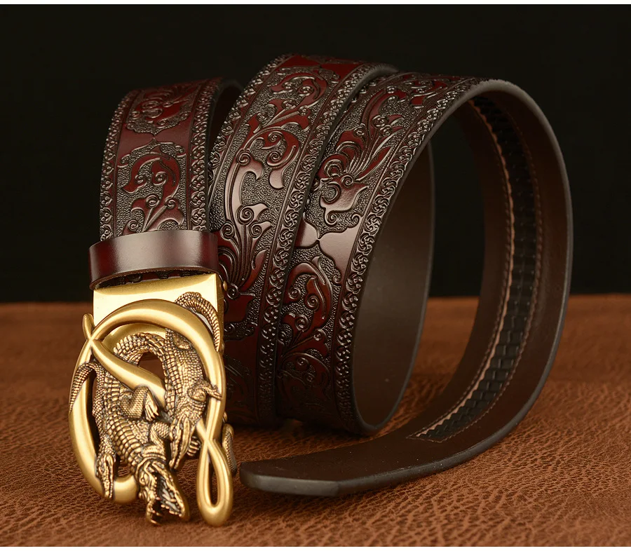 SupSindy Men Genuine Leather Belt Luxury Gold Crocodile Metal Automatic Buckle Cowhide Belts for Men Jeans Waistband Male Strap SupSindy Men Genuine Leather Belt Luxury Gold Crocodile Metal Automatic Buckle Cowhide Belts for Men Jeans Waistband Male Strap