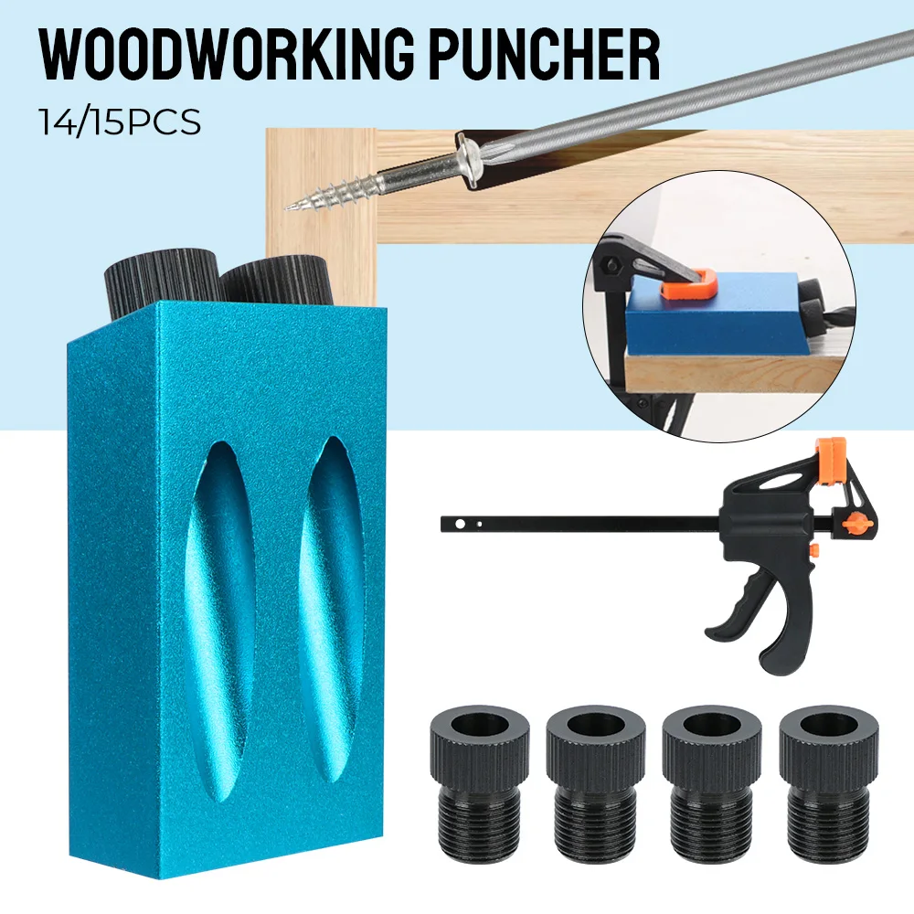 15 Degrees Pocket Hole Jig Kit Hole Puncher With Drill Bit Set 14/15Pcs Woodworking Hole Drilling Guide Locator
15 Degrees Pocket Hole Jig Kit Hole Puncher With Drill Bit Set 14/15Pcs Woodworking Hole Drilling Guide Locator