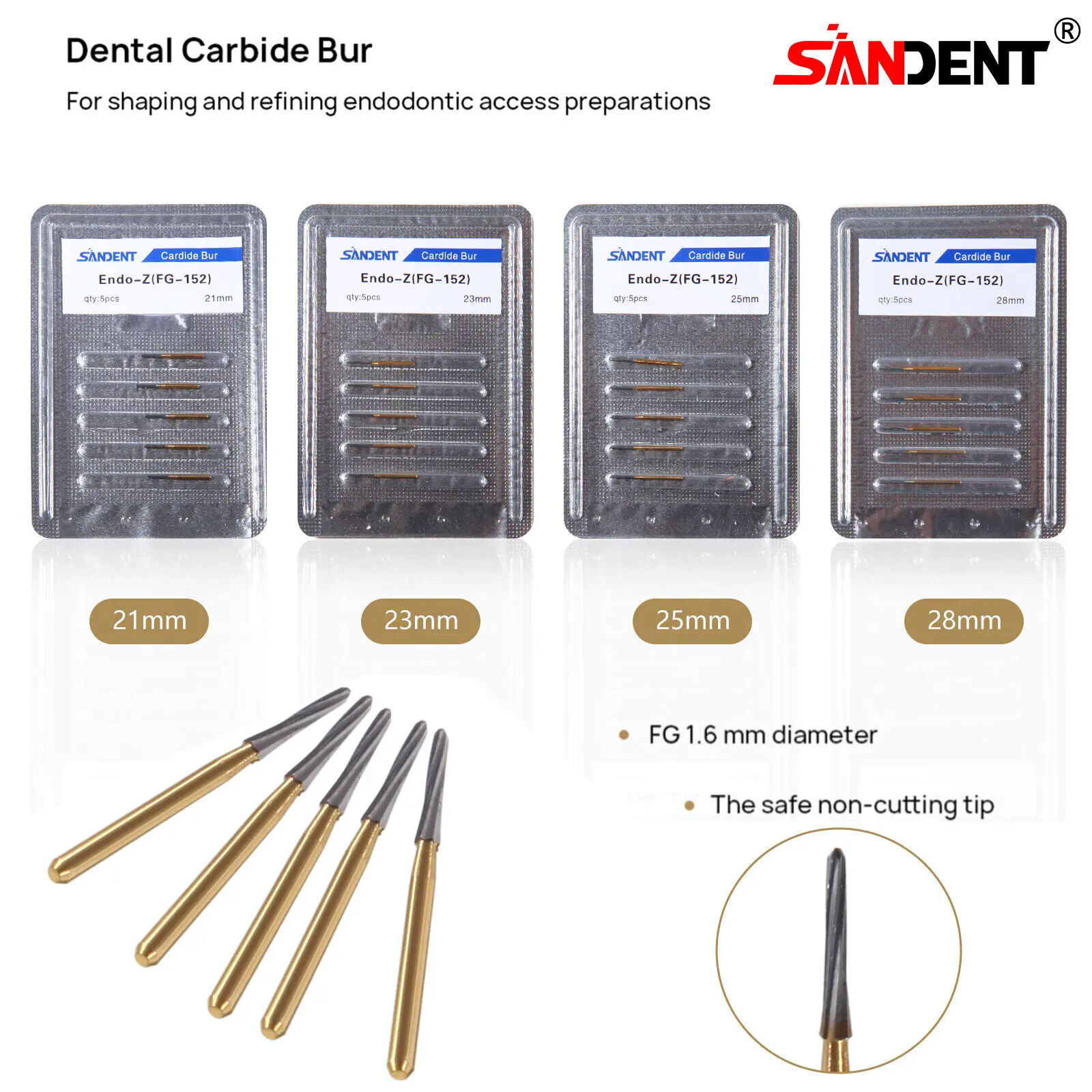 

5pcs/1Pack Dental Endo-Z Tungsten Carbide Endodontic drill FG Bur Surgical Cutter Bur 21/23/25/28mm For High Speed Handpiece