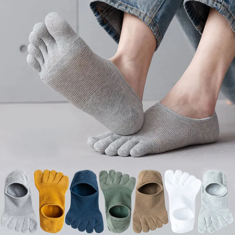 

Носки-тапочки с закрытыми пальцами для мужчин и женщин, сетчатые дышащие, невидимые, однотонные, до щиколотки, короткие носки с пятью пальцами, чулочно-носочные изделия