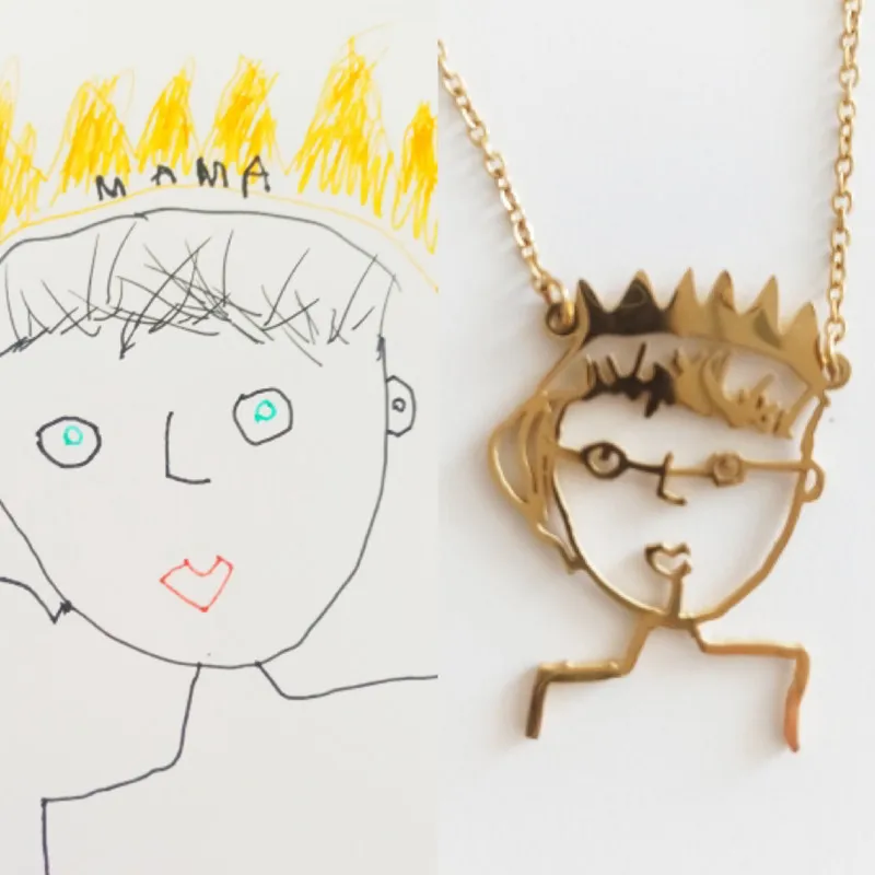 

Индивидуальное детское ожерелье с рисунком, детское искусство, персонализированное ожерелье из нержавеющей стали, индивидуальный дизайн, имя, логотип, Подарочный кулон
