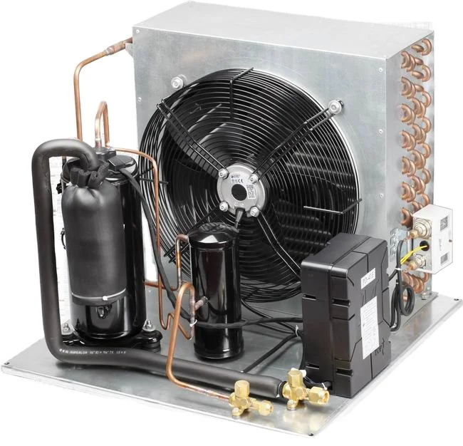

R404a condensing unit with rotary refrigeration compressor for vertical freezer part condenser