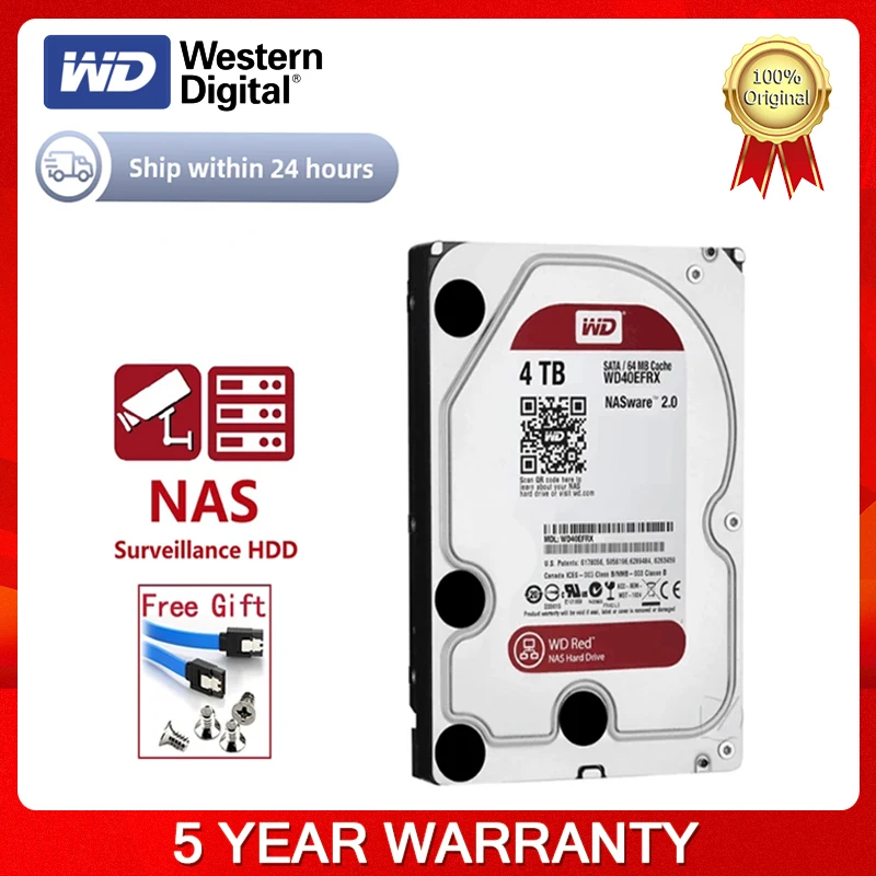 

Original Western Digital WD 4TB Red NAS Hard Disk Drive 3.5" 4TB Internal Hard Drive 5400RPM SATA 6Gb/s 64MB Cache For Desktop