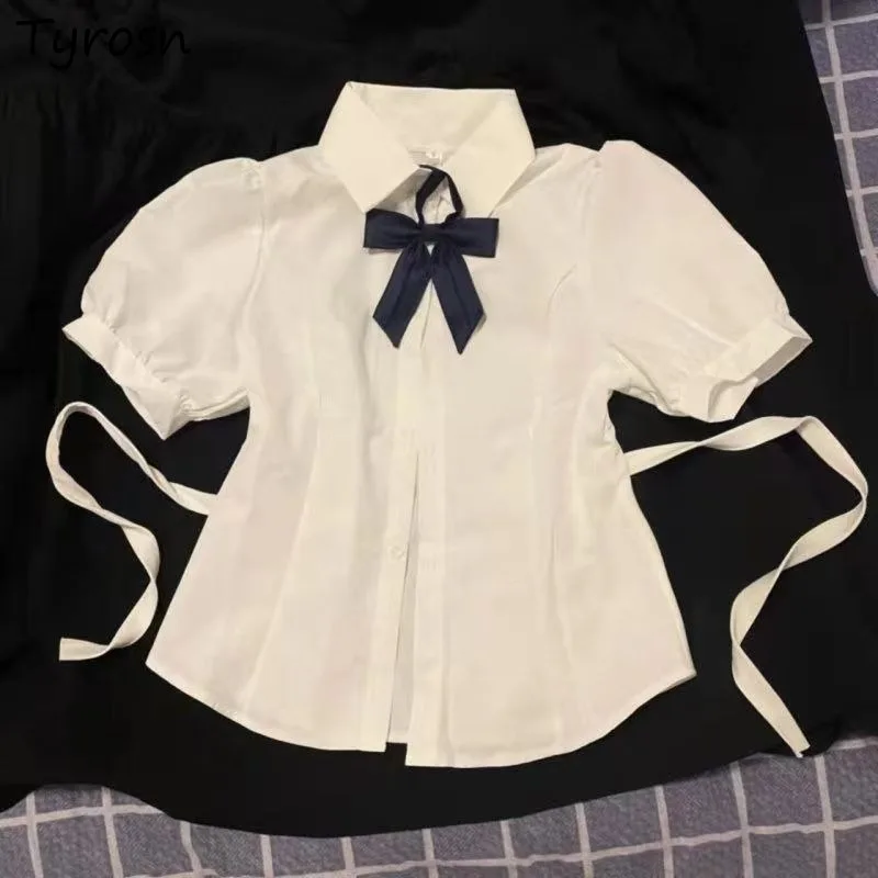 Slim Short Sleeve Shirts Women White JK All-match Hot Preppy Spring Summer Tops Defined Waist Students Lace-up Female Chic Mujer
Slim Short Sleeve Shirts Women White JK All-match Hot Preppy Spring Summer Tops Defined Waist Students Lace-up Female Chic Mujer