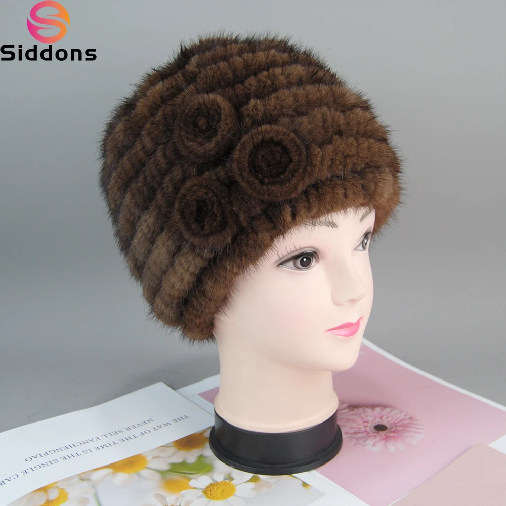 

New Style Brand Knitted Genuine Natural Mink Fur Hat Cap Headgear Headdress Women Warmer Wholesale Free Shipping