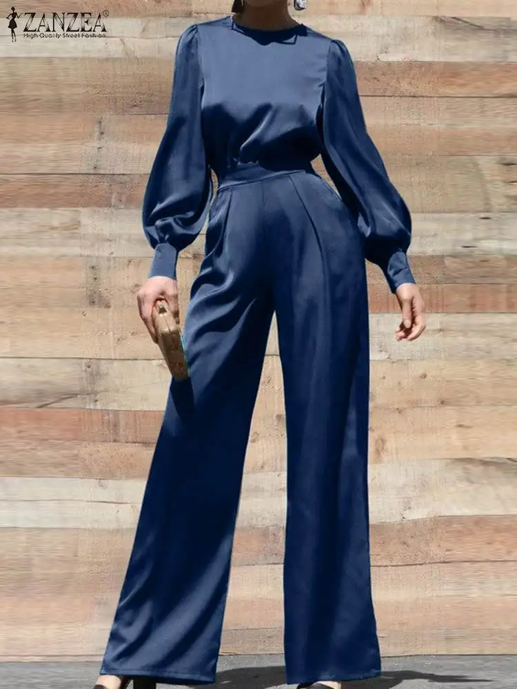 ZANZEA Wide Leg Pant Satin Silk Jumpsuits Women Fashion Long Puff Sleeve Cinched Waist Overalls Elegant O-neck Long Playsuits
ZANZEA Wide Leg Pant Satin Silk Jumpsuits Women Fashion Long Puff Sleeve Cinched Waist Overalls Elegant O-neck Long Playsuits