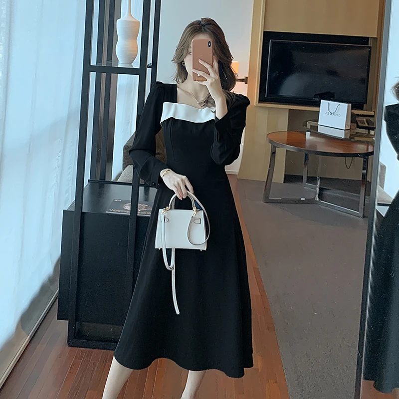 Long Sleeve Vintage Solid Dress for Women Autumn Holiday Elegant Female Robe Patchwork Simple Trendy Korean Office Lady Dresses
Long Sleeve Vintage Solid Dress for Women Autumn Holiday Elegant Female Robe Patchwork Simple Trendy Korean Office Lady Dresses