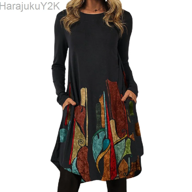 New Women Black Print Bohemian Vintage Dresses Women Long Sleeve Casual Loose Boho Dress for Lady Autumn Spring Clothing 2022
New Women Black Print Bohemian Vintage Dresses Women Long Sleeve Casual Loose Boho Dress for Lady Autumn Spring Clothing 2022
