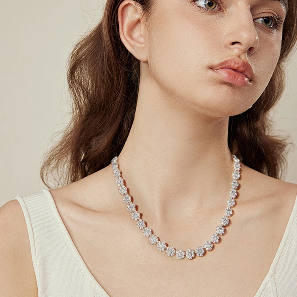 Luxury Flower Moissanite Tennis Necklaces for Women Bride Full Diamond Necklace 925 Sterling Silver Wedding Jewelry Original 1 Mallzona S1ac47d7820124adba79c0999e400b962L Luxury Flower Moissanite Tennis Necklaces for Women Bride Full Diamond Necklace 925 Sterling Silver Wedding Jewelry Original Mallzona