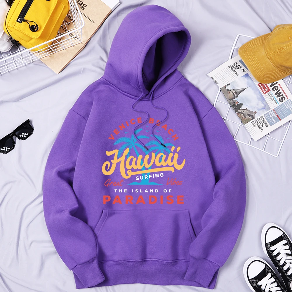 

Hawaii Surfing Venice Beach The Island Of Paradise Men Hoodies Chic All-Match Hooded Fashion Warm Tops Soft Fleece Men Hoodie