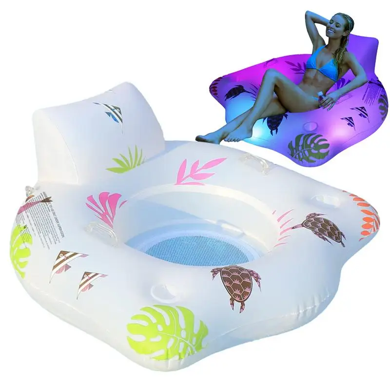 

Inflatable Pool Bed 2 Cup Holder Lounger Float LED Lounger Float Inflatable Raft For Summer Pool Lounger Float With Backrest