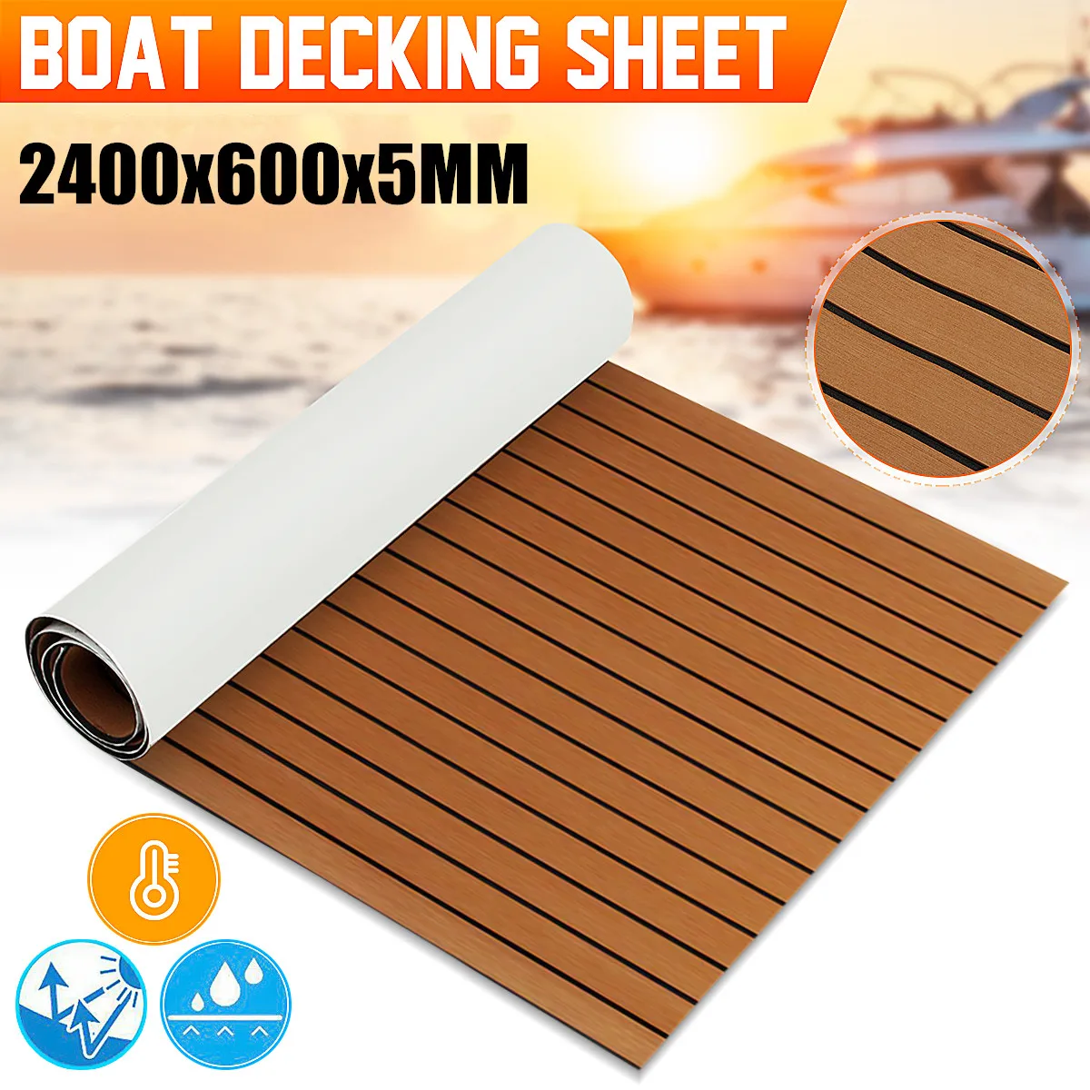 

2400x600x6mm 2400x600x5mm EVA Foam Boat Flooring Teak Decking Sheet Marine Yacht Floor Carpet RV