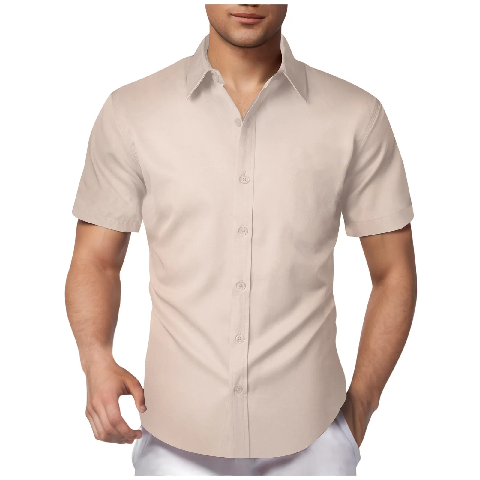 

Рубашка мужская с отложным воротником и коротким рукавом, повседневная сорочка в деловом стиле, однотонная модная одежда, лето 2024