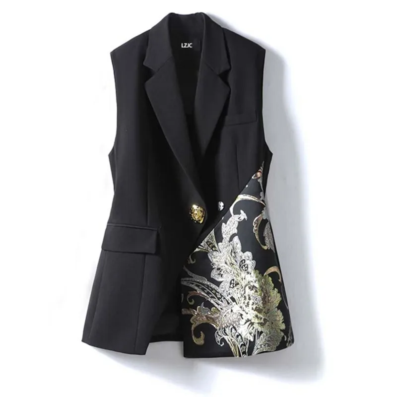 

Women's New Printed Suit Vest 2024 Spring Autumn Vests Design Single-breasted Diagonal Door V-neck Black Horse Clip Coat