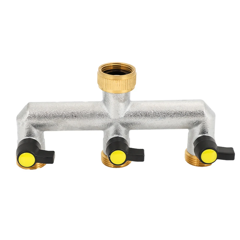 

360 Degree Rotation Versatile Y-Distributor Spigots 3 Way Brass Durable For Garden Irrigation With 3 Stopcocks