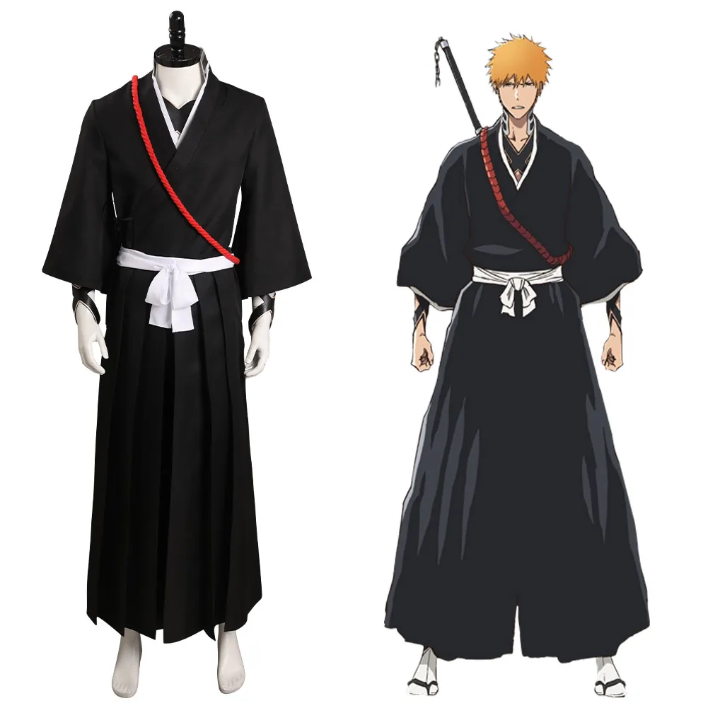 

Anime BLEACH Kurosaki Ichigo Cosplay Costume Kimono Men Adult Fantasy Outfits Halloween Carnival Suit