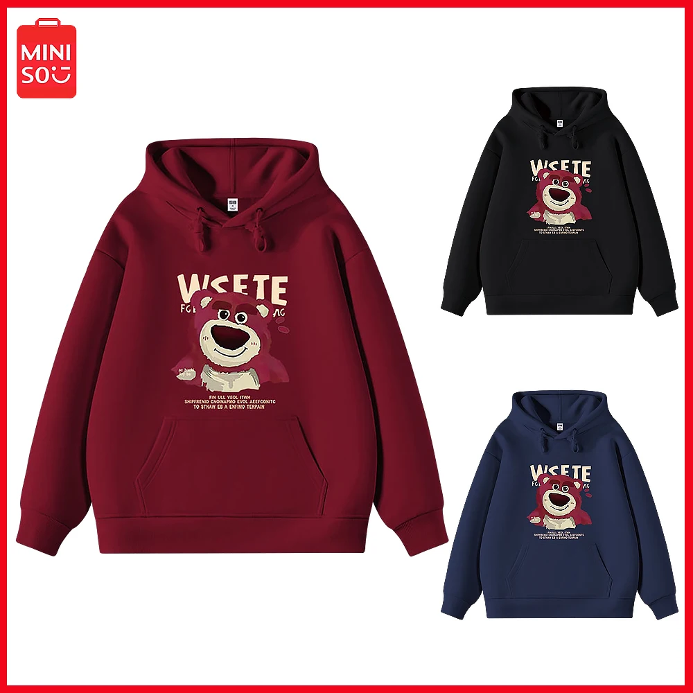 

Miniso Lotso Student Sports Hoodie for Men Women with Caps and Fleece New Casual Spring Winter Lazy Hooded Couple Top Birthday