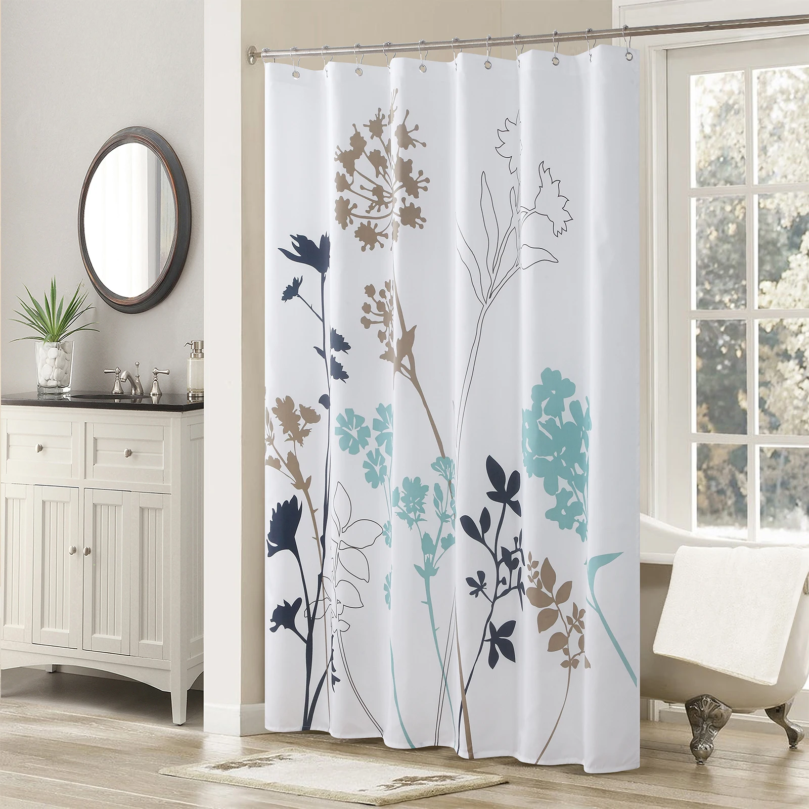 Silhouette Blue Flower Polyester Waterproof Teal Fabric Leaves Printed Decorative Navy Floral Shower Curtain
Silhouette Blue Flower Polyester Waterproof Teal Fabric Leaves Printed Decorative Navy Floral Shower Curtain