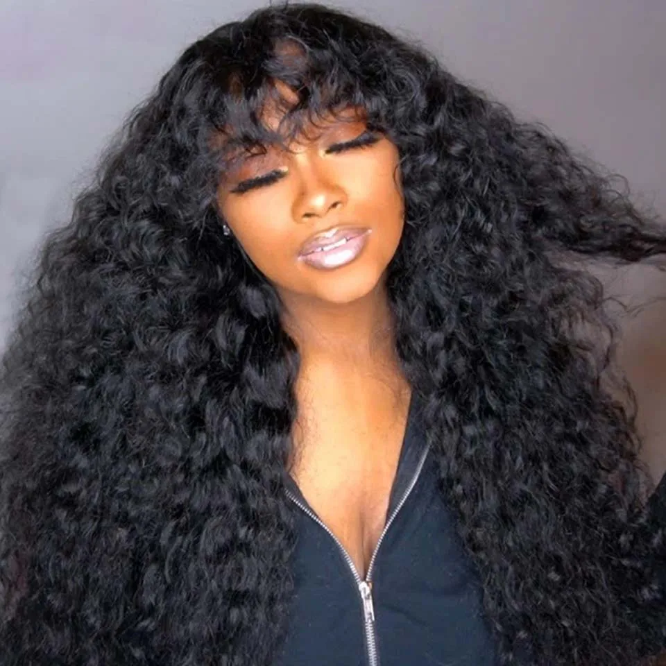 Curly Wave Glueless Wigs With Bangs Brazilian Remy Full Machine Made Wig For Black Women Natural Color Human Hair Wigs Hot Sale
Curly Wave Glueless Wigs With Bangs Brazilian Remy Full Machine Made Wig For Black Women Natural Color Human Hair Wigs Hot Sale