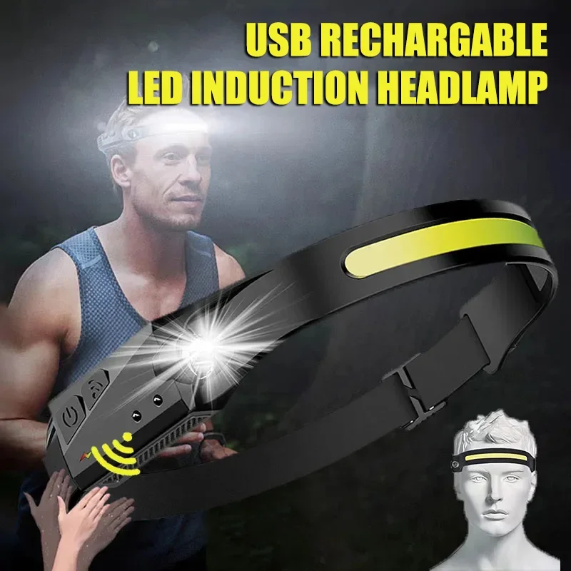 

XPE+COB Led Sensor Headlamp USB Rechargeable Head Flashlight with Built-in Battery Camping Search Light Headlight Led Head Torch