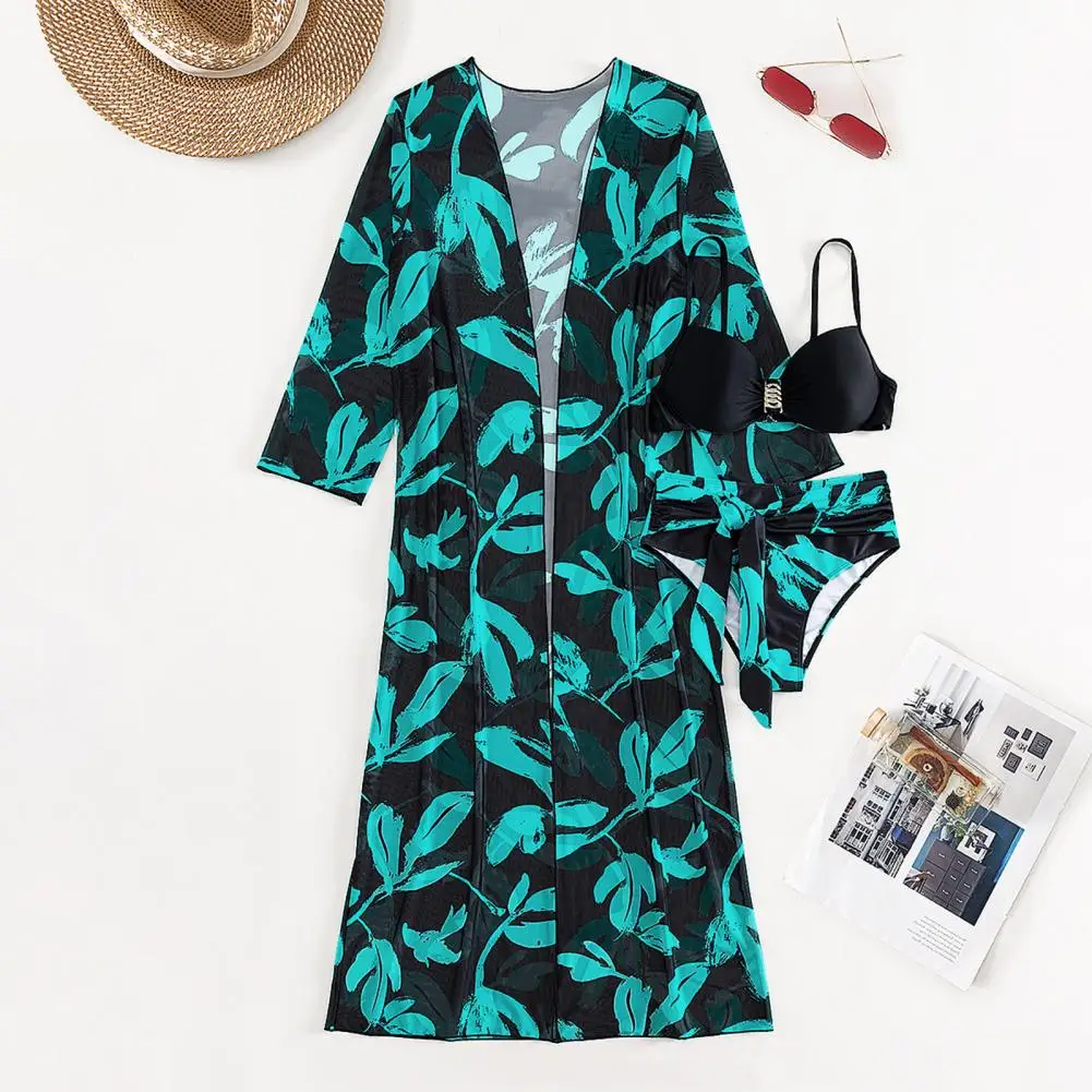 Lady Swimwear Set 3-piece Women's Bikini Cardigan Set with Contrast Color Print Long Sleeve Cover-up High Waist for Women
Lady Swimwear Set 3-piece Women's Bikini Cardigan Set with Contrast Color Print Long Sleeve Cover-up High Waist for Women
