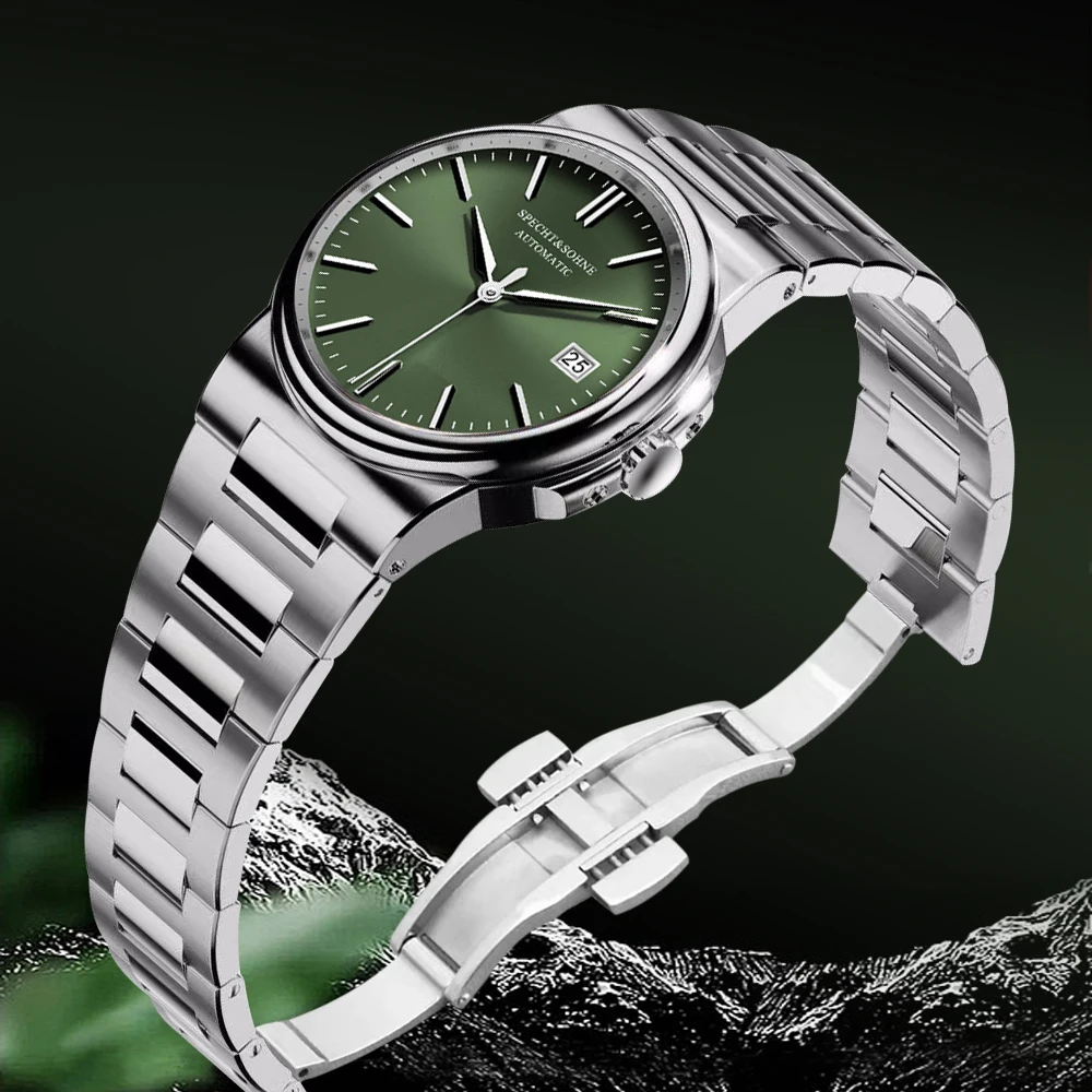 

Specht&Sohne New Hot 38mm Elegant Watch For Men Green Color Japan NH35 Automatic Wristwatch Sapphire Crystal 5ATM Waterproof