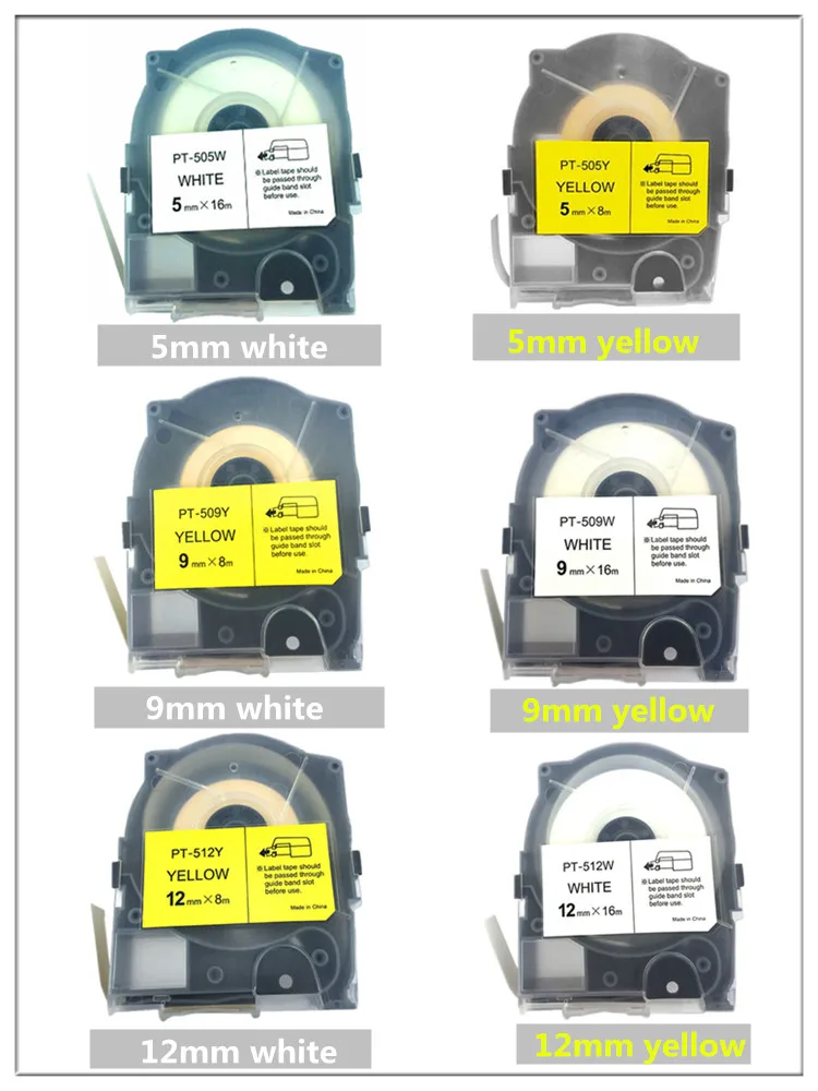 

Free Shipping 5pk cassette label tapes lm-pt312w/y yellow 8m white 16m printer cartridge for max letatwin tube printer lm-550a/e