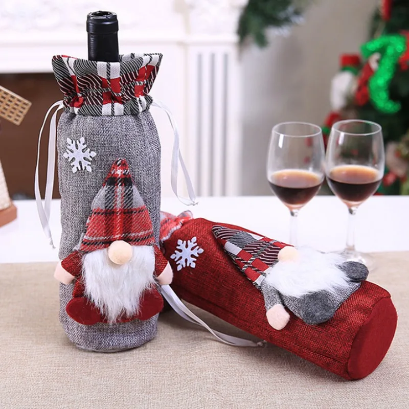 

Christmas Wine Bottle Decor Set Santa Claus Snowman Bottle Cover Clothes Kitchen Decoration for New Year Xmas Dinner