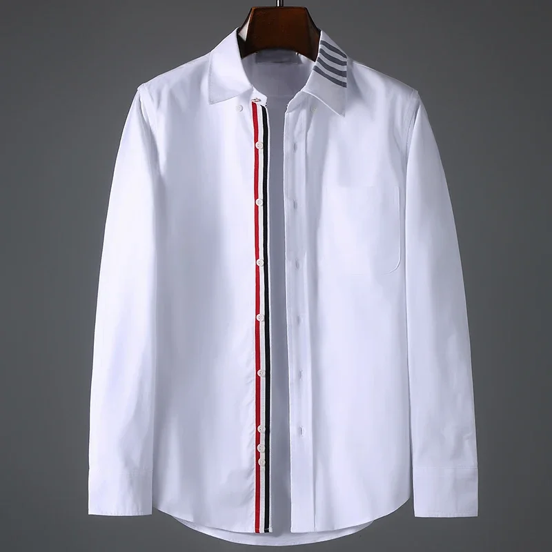 

TB THOM Shirts 2023 Spring Fashion Brand Men's Shirt White 4-bar Stripes Casual Cotton Oxford Tops Formal Daily TB Shirt