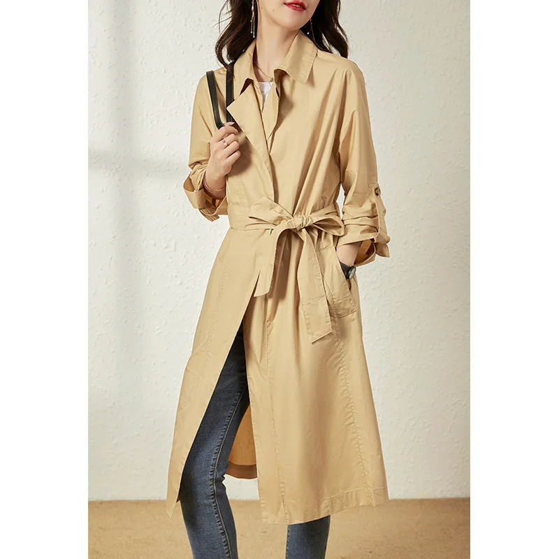 

High Quality Trench Coat For Women's New Year, Khaki Color, Medium Length, Early Spring Thin Coat, Trendy Women's Clothing