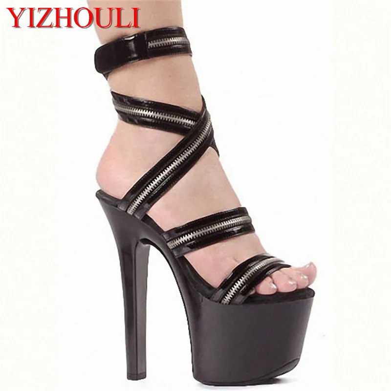 

7 Inch Sexy Clubbing High Heels Zip Platform Fashion Rome Gladiator Shoes 17cm Exotic Dancer Shoes