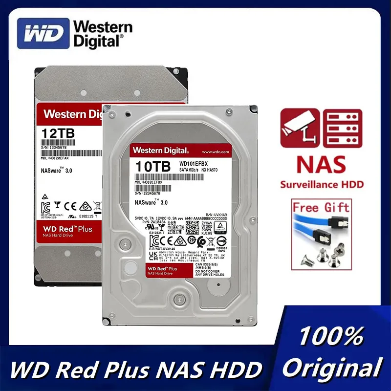 

Western Digital 10TB 12TB WD Red Plus NAS Internal Hard Drive HDD 5400 RPM, SATA 6 Gb/s, CMR, 256 MB Cache, 3.5" HDD