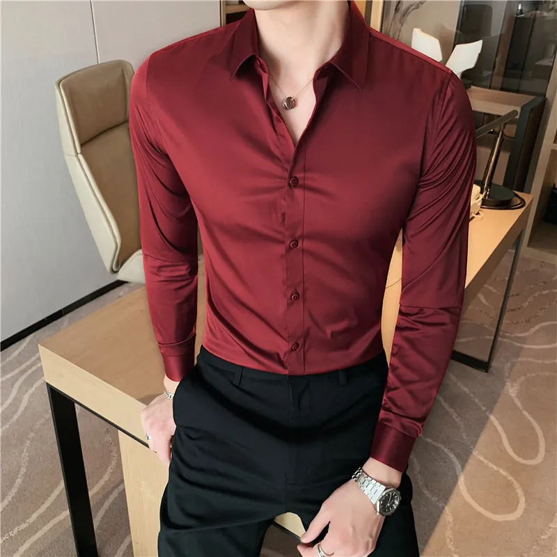 

Men Long Sleeve Solid Shirt Casual Clothing 2023 Spring Business Formal Wear Chemise Homme Slim Fit Camisa Social Masculina