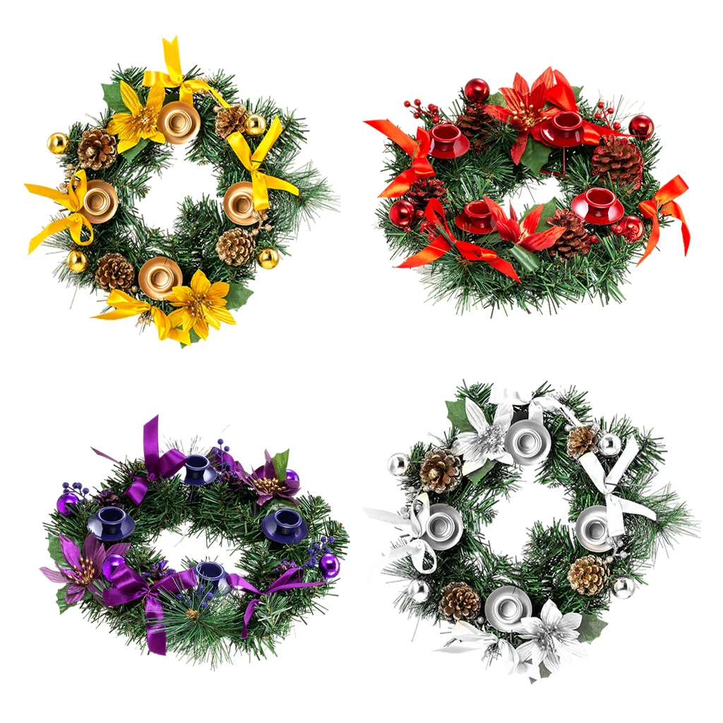 

Decorative Wreath Candle Holder Ball Candlestick Christmas Advent Bow Stand Pine