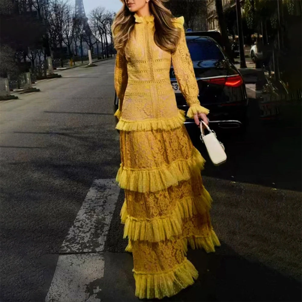 Verngo Vintage Long Sleeves Colorful Dress For Women High Neck Lace Evening Gown Tiered Zipper Party Dress Elegant Prom Dress
Verngo Vintage Long Sleeves Colorful Dress For Women High Neck Lace Evening Gown Tiered Zipper Party Dress Elegant Prom Dress