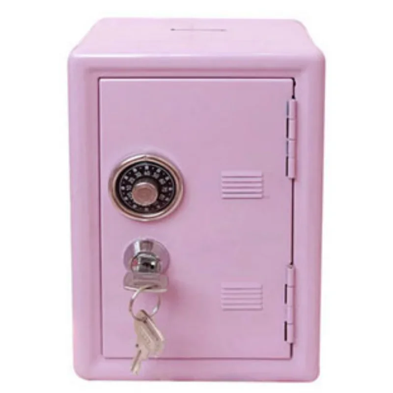 

Safe Box Organizer Iron Pink Desk Decorative Box Piggy Bank Metal Mini Cabinet Money Storage Box