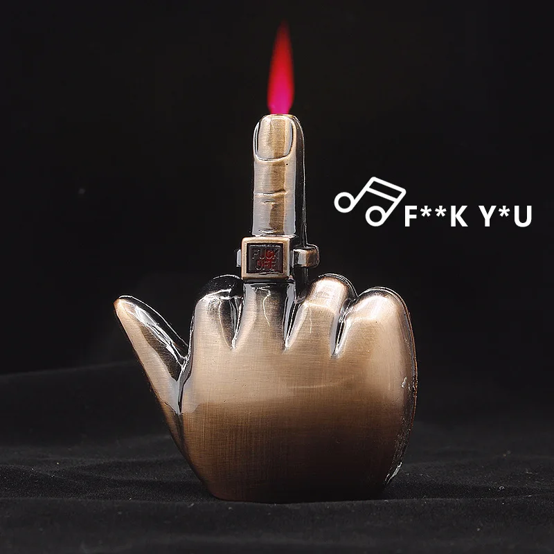 

New Creative Music Windproof Red Flame Turbo Gas Lighter Fun Quirky Vertical Middle Minger Cigarette Accessories Men's Gifts