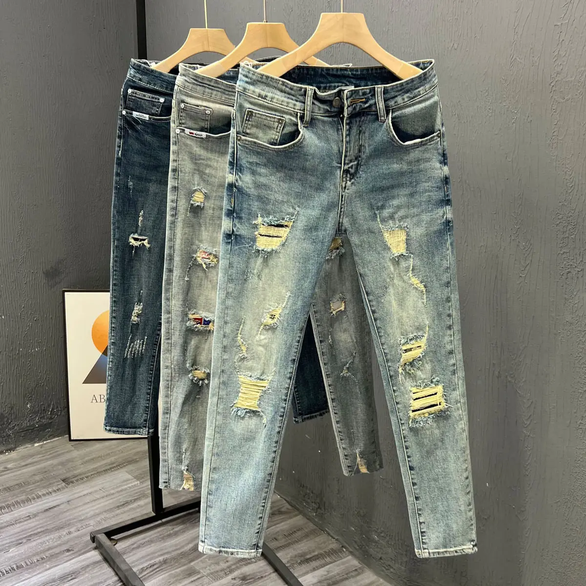 

Fashion Softener Jeans Men's Luxury New Washed Retro Jeans for Casual Spring and Autumn Denim Pencil Pants with Holes for Men