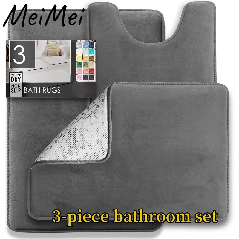 

3PCS Velvet Bathroom Rugs Non-Slip Machine Wash Dries Quickly Bath Mats Kitchen Absorbent Dirt-resistant Comfortable Carpets