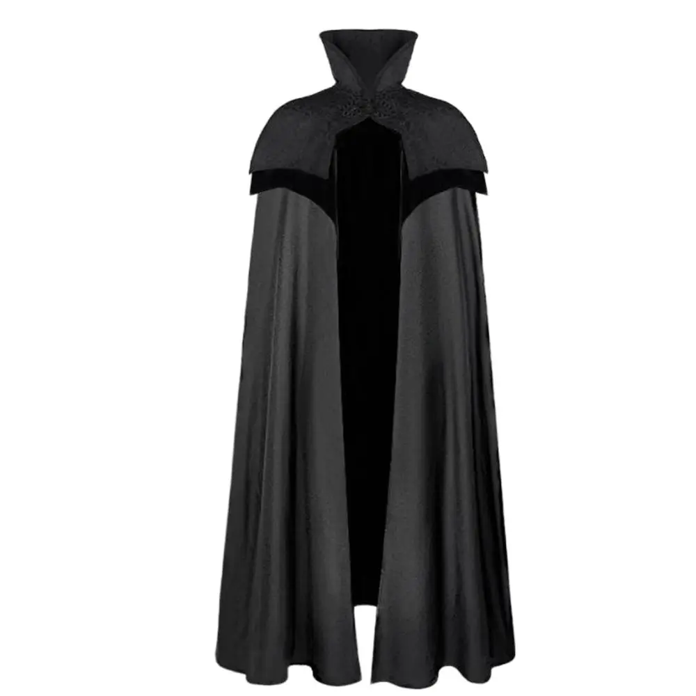 

Gothic Cloak Men Long Cape Overcoat Hooded Solid Color Loose Windbreak Outerwear Windbreaker Stand Neck Halloween Stage Trench