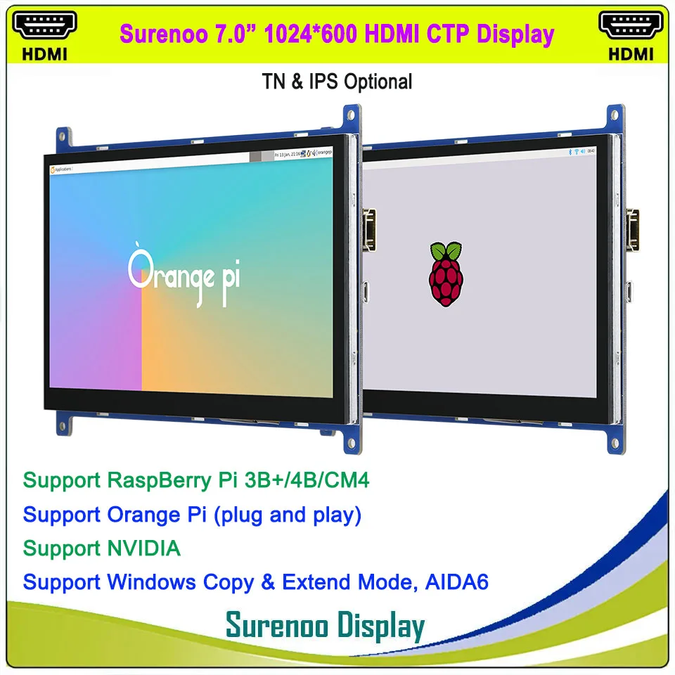 

7" 7.0 inch 1024*600 HDMI-Compatible TFT LCD Module Display Monitor Screen with USB Capacitive Touch Panel for RaspBerry Pi