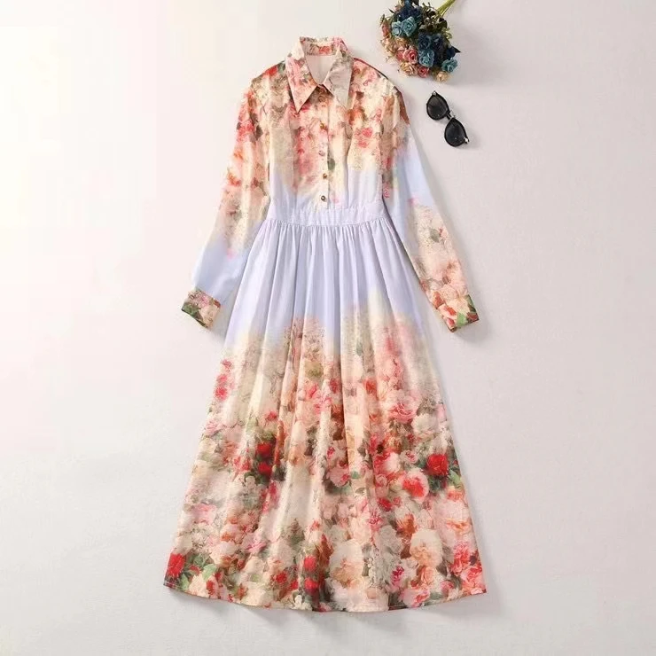 European and American women's dress 2023 winter new Long sleeve lapel flower print fashion Pleated dress XXL
European and American women's dress 2023 winter new Long sleeve lapel flower print fashion Pleated dress XXL