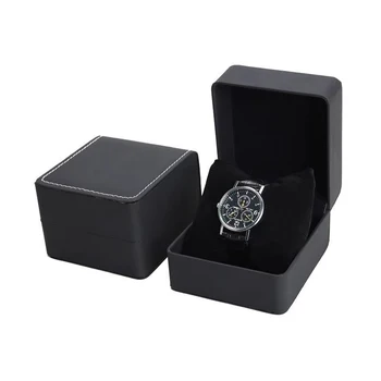 Lnofxas 블랙 싱글 시계 선물 상자, 베개 포함, PU 가죽 손목시계 디스플레이 케이스, 남성용 오거나이저