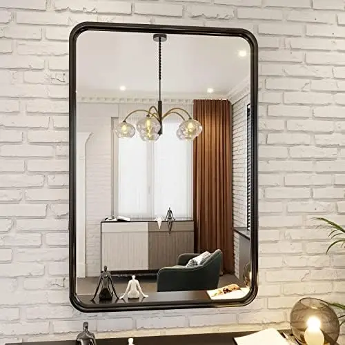 

Зеркало для ванной, черное прямоугольное зеркало 20 х28 дюймов, матовое черное металлическое зеркальце для ванной комнаты, устанавливаемое черное зеркало Va Non rev