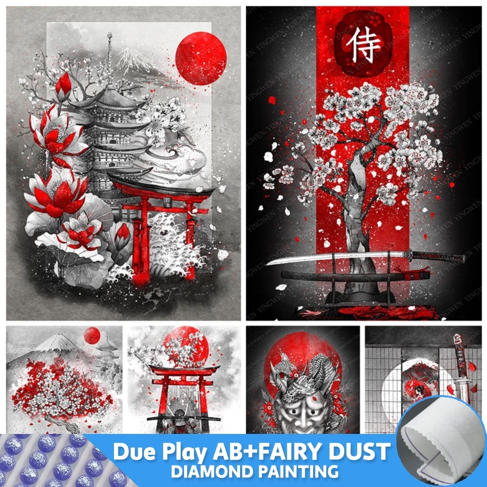 

Fairy Dust AB Diamond Painting Geisha Theme Samurai Landscape 5D Embroidery Kit Japanese Art Full Drill Mosaic Picture Decor