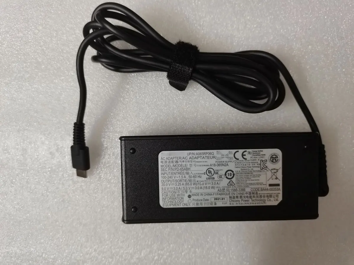 OEM 20V 3.25A For Samsung Notebook 7 Spin NP750QUB-K01US A18-065N2A PD-65ABH BA44-00353 A065RP06Q Original 65W USB-C AC Adapter
OEM 20V 3.25A For Samsung Notebook 7 Spin NP750QUB-K01US A18-065N2A PD-65ABH BA44-00353 A065RP06Q Original 65W USB-C AC Adapter
