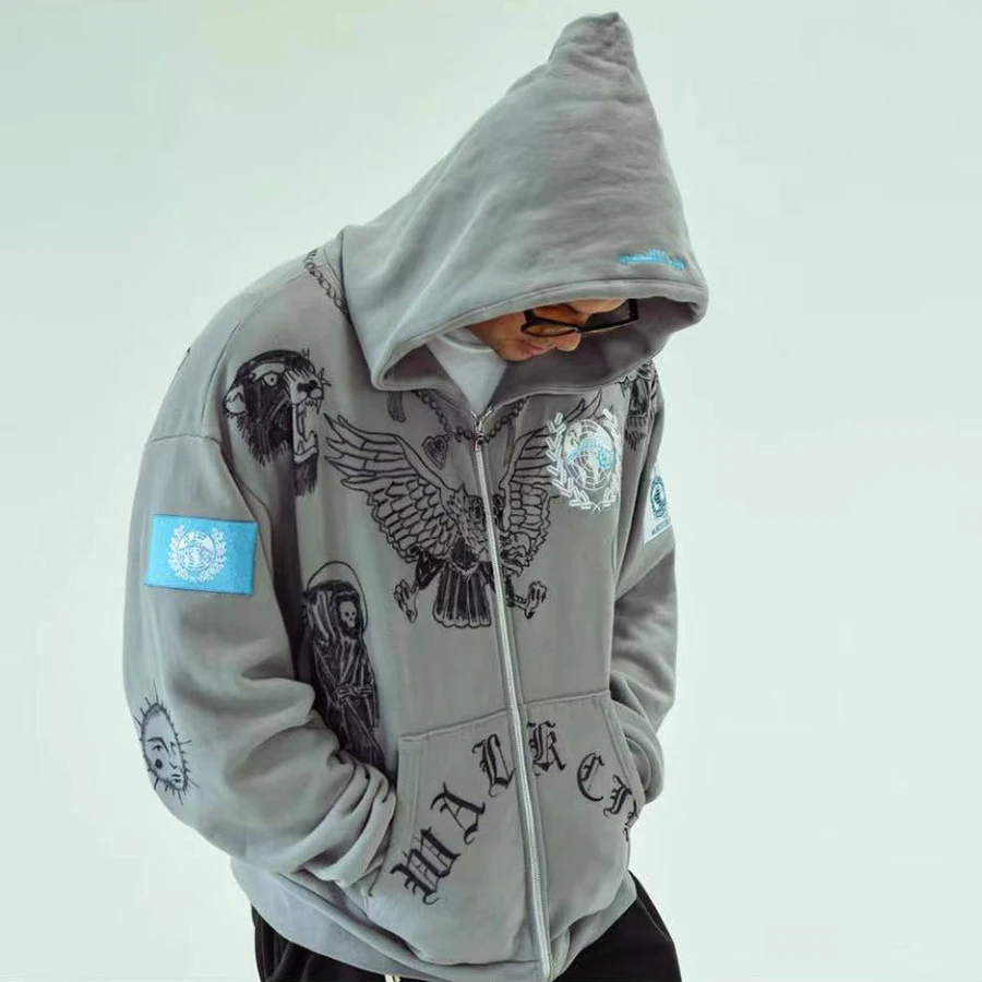 High Street Vintage Emblem Embroidered Zip Up Hoodie for Men Gothic Alphabet Pastor Printing Male Fleece Hoodies Graphic
High Street Vintage Emblem Embroidered Zip Up Hoodie for Men Gothic Alphabet Pastor Printing Male Fleece Hoodies Graphic