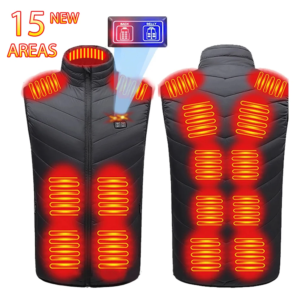 

Winter Thermal Jacket USB Electric Heater Outdoor Warm Vest Adjustable Ski Camping Heated Vest Men 15 Zone Heating Vest Women